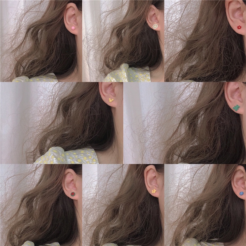 6pcs / Set Anting Tusuk Motif Bunga Daisy / Beruang Lucu Warna-Warni Untuk Wanita