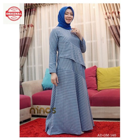 Maxi Dress Muslimah Chic Simpel Lurik GM145 by Ninos