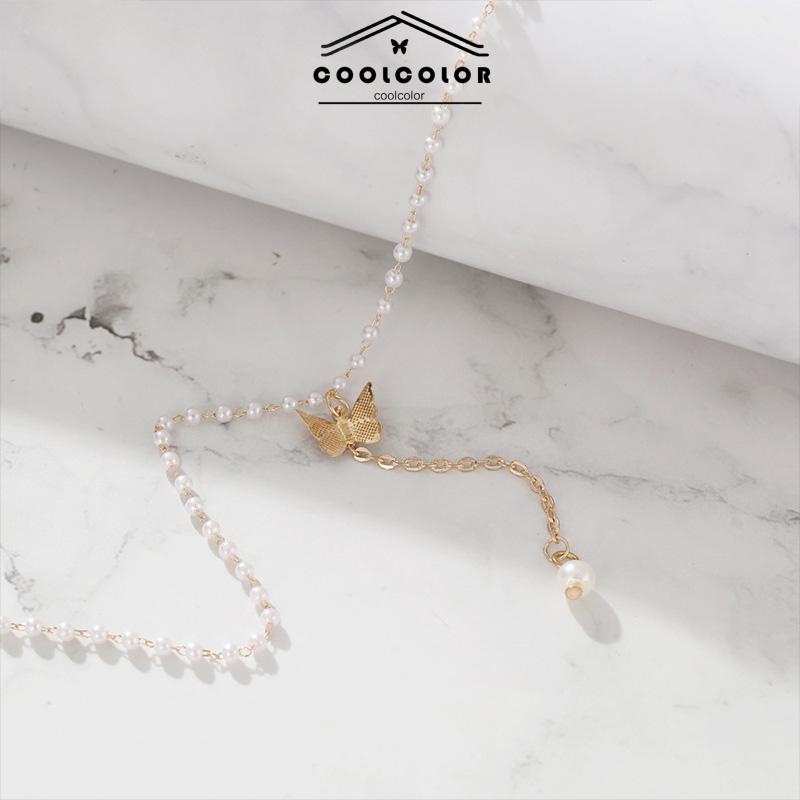 COD Retro Butterfly Pearl Kalung Lembut Gadis Kecil Cinta Liontin Kalung Rantai Klavikula- cl