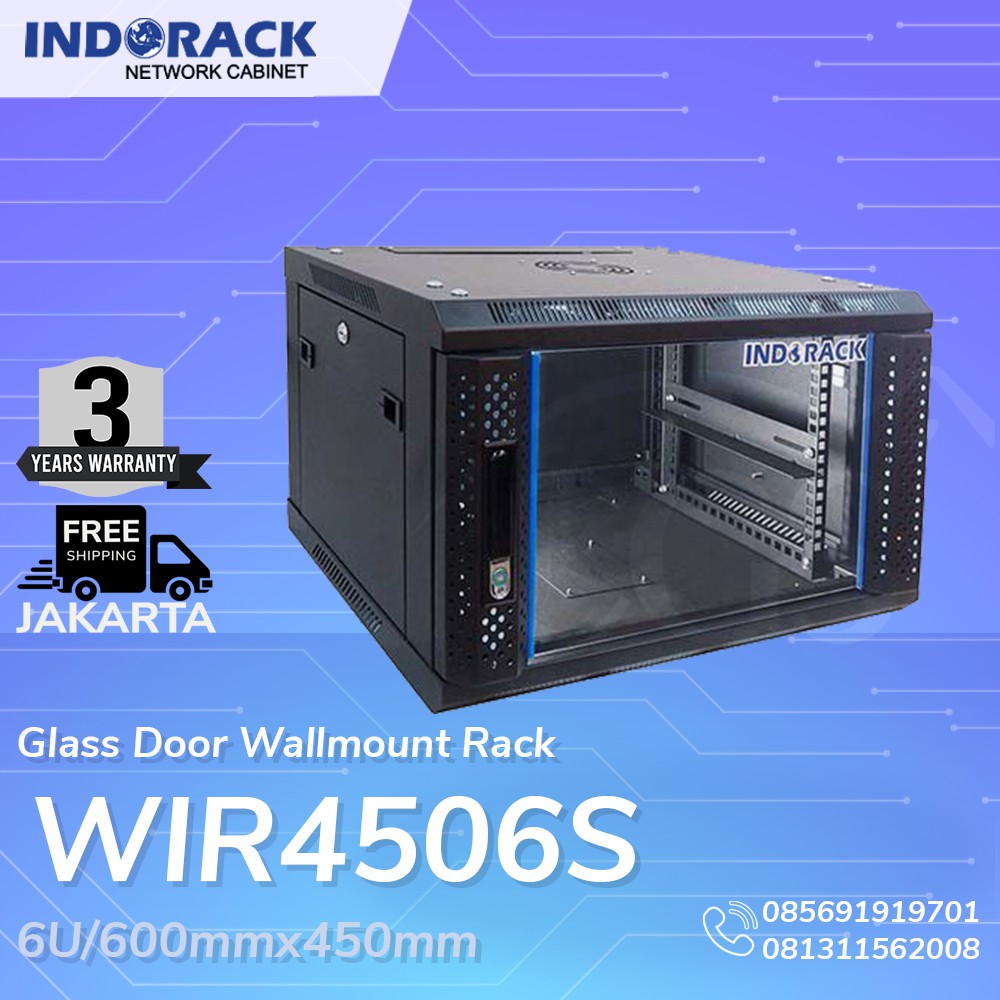 WIR4506S - 6U Wallmount Rack Depth 450mm Single Door 19&quot; - INDORACK