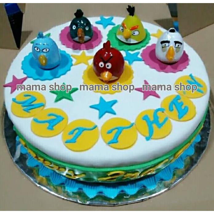 Topper Hiasan Kue Ulang Tahun Figur Angry Bird Plus Helmet Pig