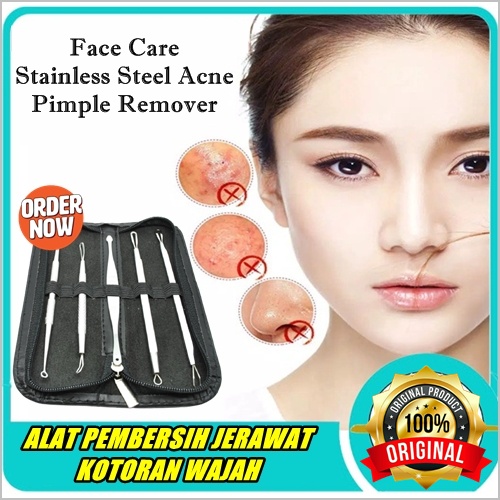 set pinset jerawat komedo stainless steel 5 in 1 alat pinset pencabut penjepit kotoran jerawat dan k