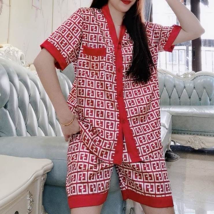 0473 CNY Pajamas seri Imlek Baju tidur piyama set celana pendek merah Korean style wanita import baj