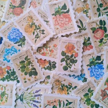 

36 pcs stiker handmade prangko vintage untuk jurnal