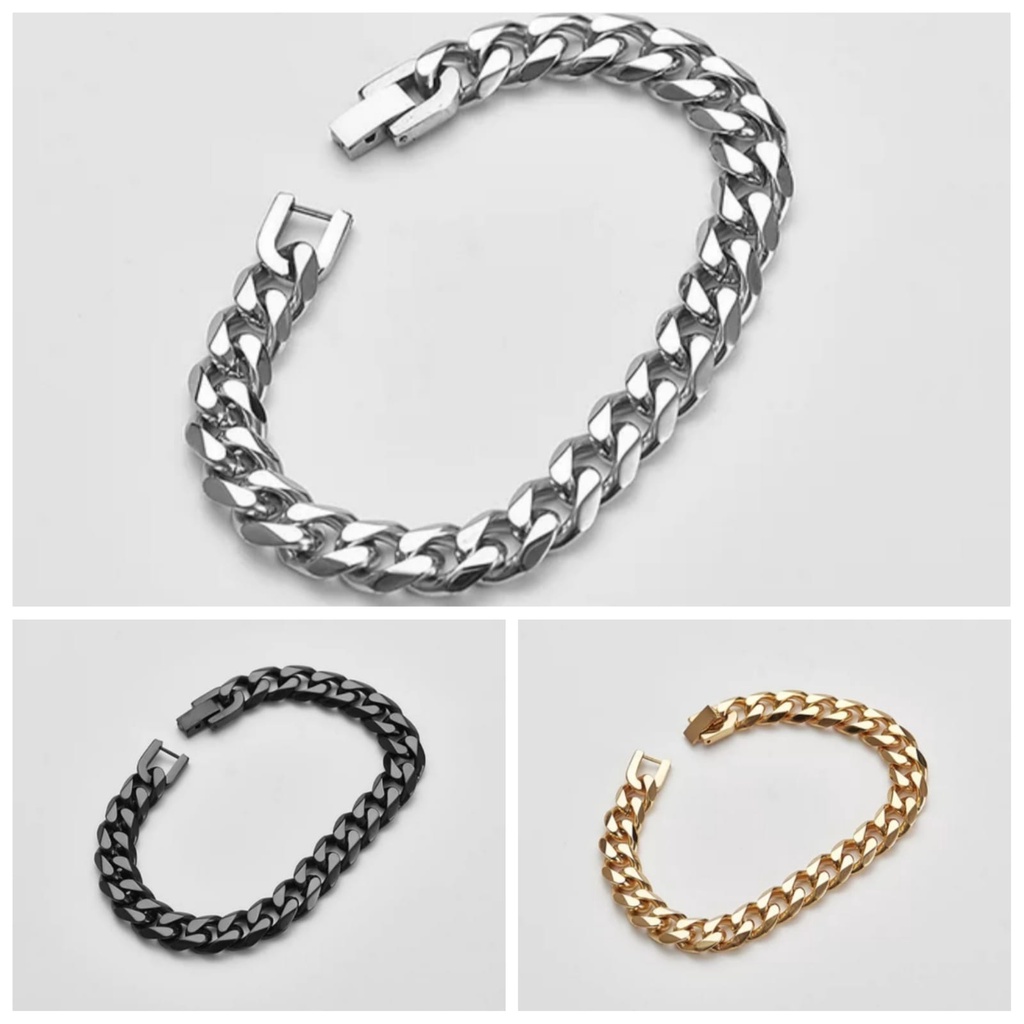 GELANG RANTAI TITANIUM STAINLESS STEEL HITAM/SILVER/EMAS FASHION PRIA DAN WANITA