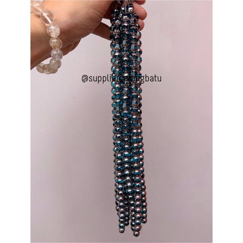 kristal BINGKAI SILVER 10mm biru tosca quartz kuarsa spacer pembatas