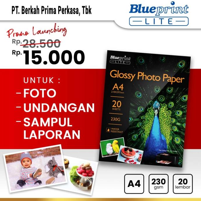 

Big Sale Kertas Foto Glossy Photo Paper Poto BLUEPRINT Lite A4 - 10R 230 gsm Big Sale