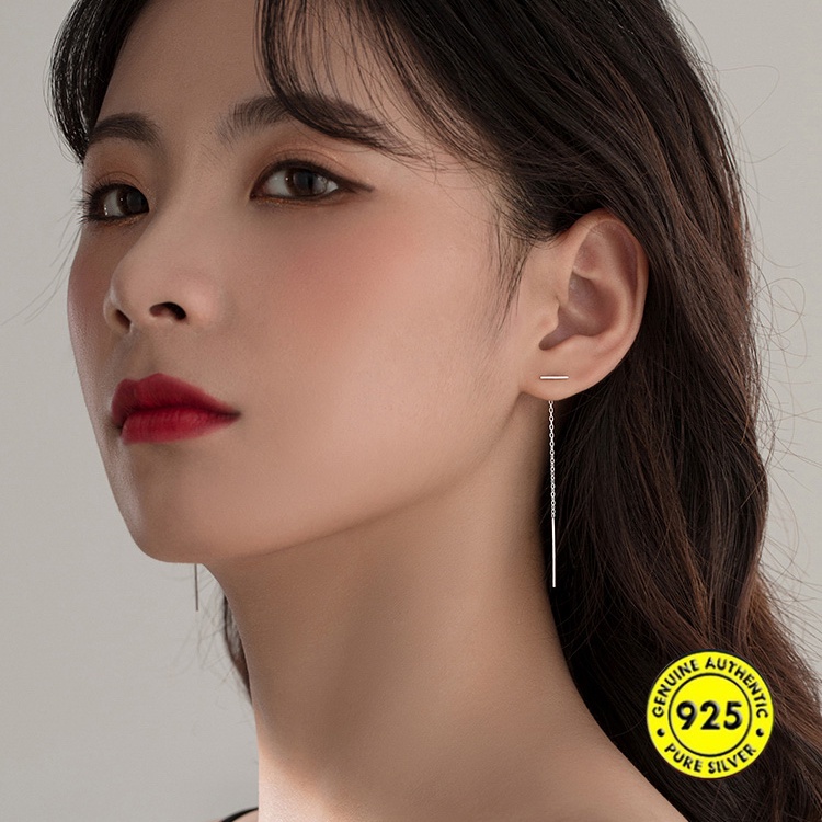 Anting Gantung Panjang Bahan S925 Silver Gaya Korea Untuk Wanita