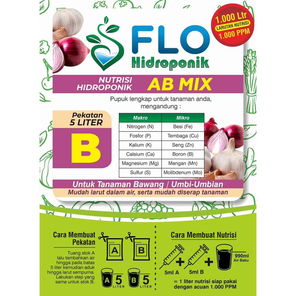 AB Mix Bawang 5 Liter Flo Hidroponik untuk 1000 Liter Nutrisi