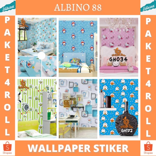 TERMURAH PAKET 4 ROLL!! WALLPAPER STICKER DINDING MOTIF KARAKTER DORAEMON/ KEROPI/ HELLO KITTY BEST SELLER BAHAN PVC PREMIUM