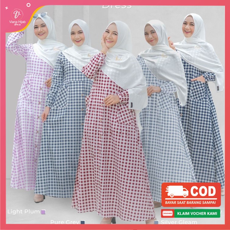Gamis Kotak kotak Moura Dress By Hayme_official Maxi Dress Wanita Dewasa Hijab Bahan Cotton Japan Sq