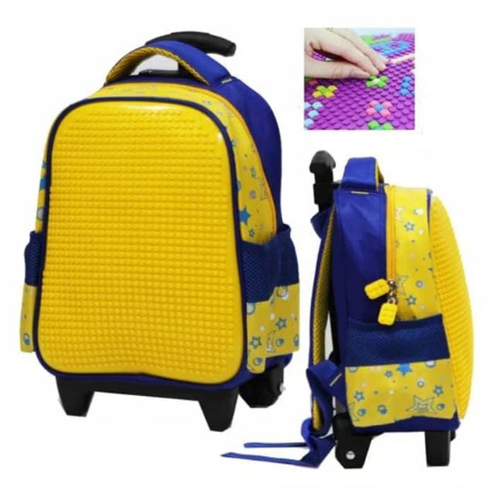 Tas Trolly Anak Perempuan Dorong Sekolah Roda Anak Cewek Warna Un PF961  Lego Tk Paud Bonus Pixel