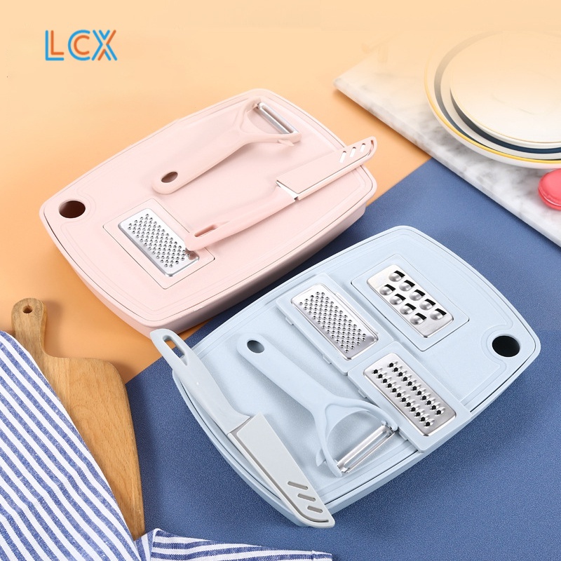 LCX Pisau Set Talenan Lipat Multifungsi 7In1 Multifungsi Pengiris Parutan Chopper Kitchen Serbaguna