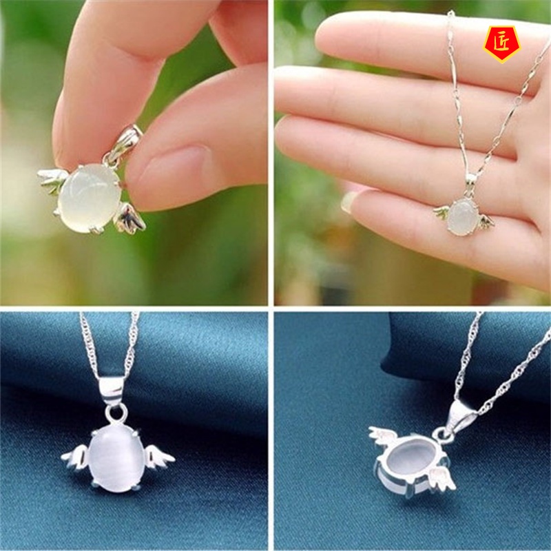 [Ready Stock]Angel Egg Opal Pendant Female Silver Necklace Korean Simple Stylish