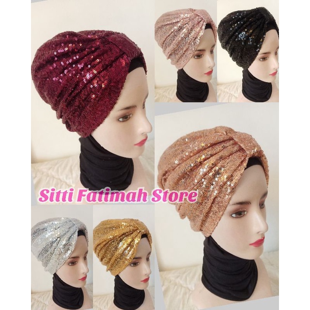 Turban Instan Turban Sequin turban payet berkilau Turban dewasa