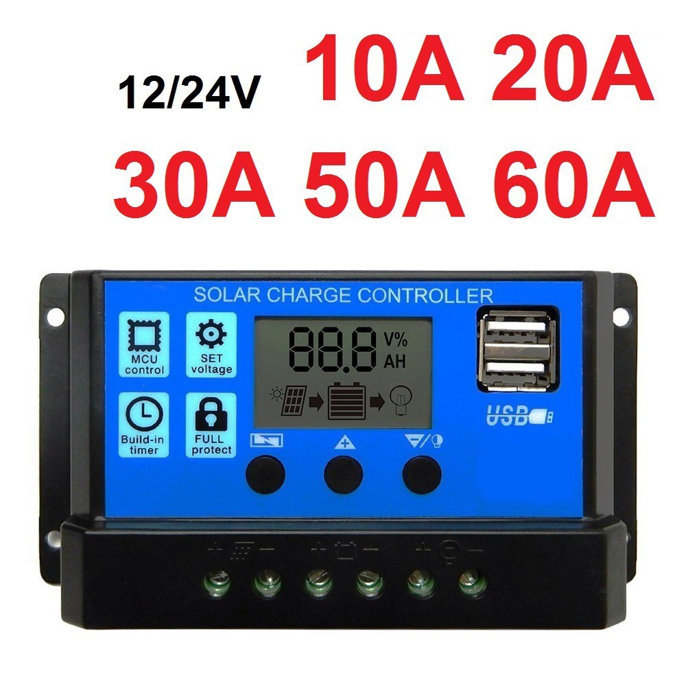 solar charge controller lcd led display solar pwm 12v 24v 10a 20a 30a 50a 60a usb panel surya charge