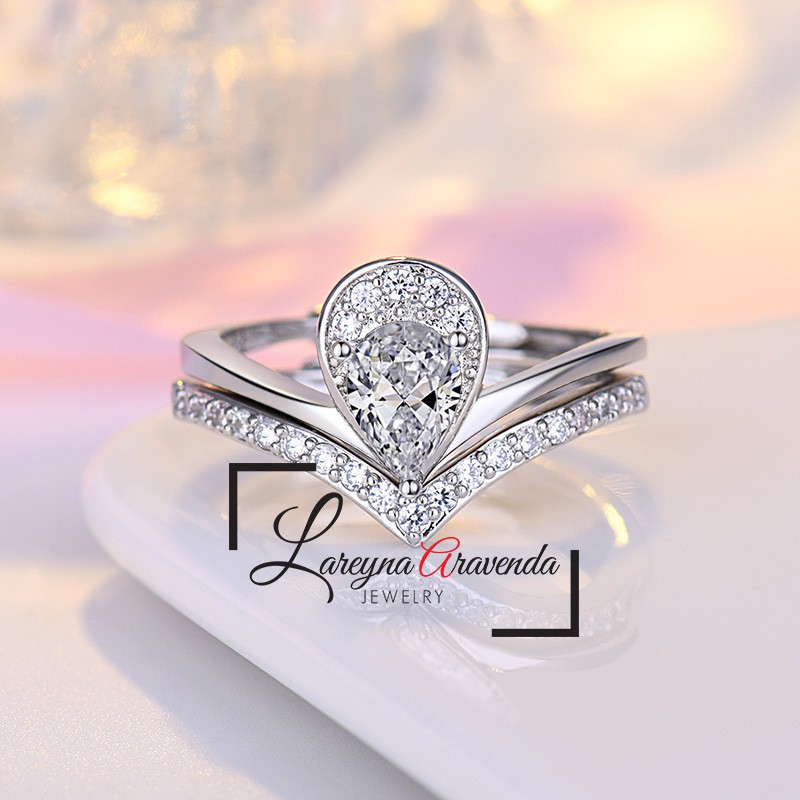 Cincin Silver S925 Wanita 2 in 1 Model Tetesan Diamond CC025