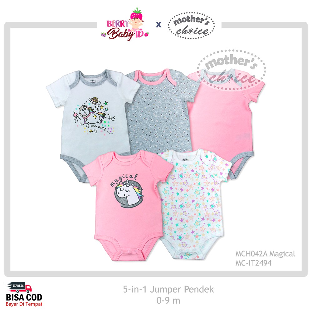 Mother's Choice Paket 5 Pcs Jumper Bayi Lengan Pendek Premium MCH042 Berry Mart