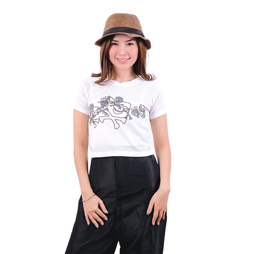 Tq88indonesia Fashion Baju Kaos Wanita Terbaru / Danger Skeleton Crop Top RIB / Tshirt Wanita / Baju Kasual Wanita / Baju Santai Cewek / Baju Crop Wanita