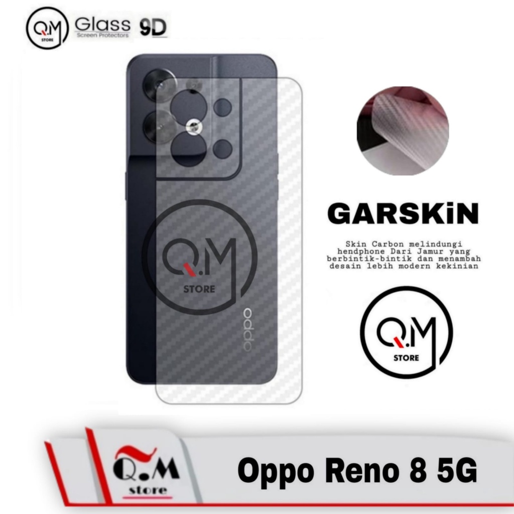 Garskin Carbon Oppo Reno 8 5G Anti Gores Back Cover Bermotif Carbon Transparan Full 9D