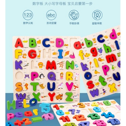 [BIG SALE] Chunky puzzle Alphabet and Number / Mainan edukasi anak angka dan huruf / wooden puzzle