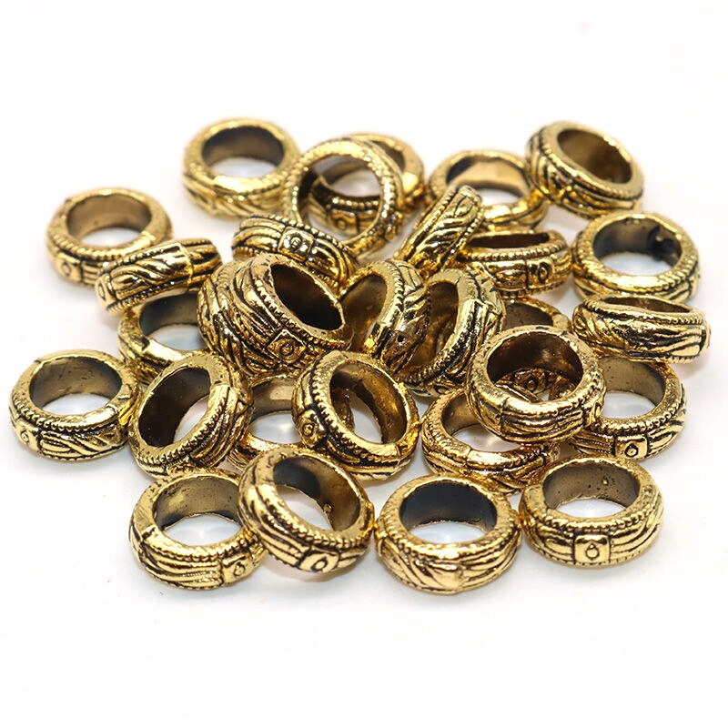 50pcs / lot Manik-Manik Roda Spacer Lubang Besar 9mm Warna Silver Gaya Vintage Untuk Membuat Perhiasan Gelang