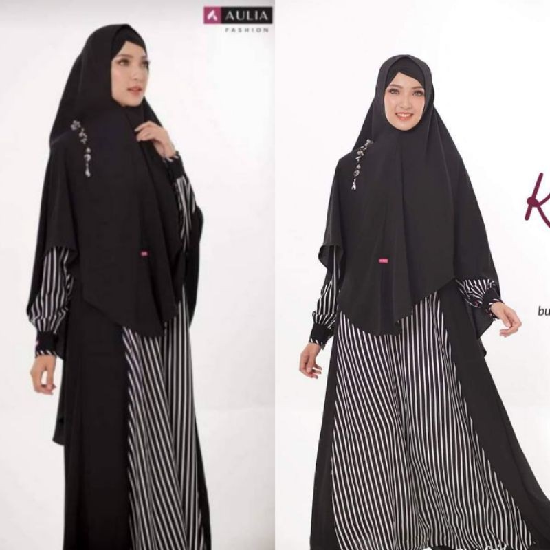 Set Gamis Medina Black Stripe Aulia Fashion