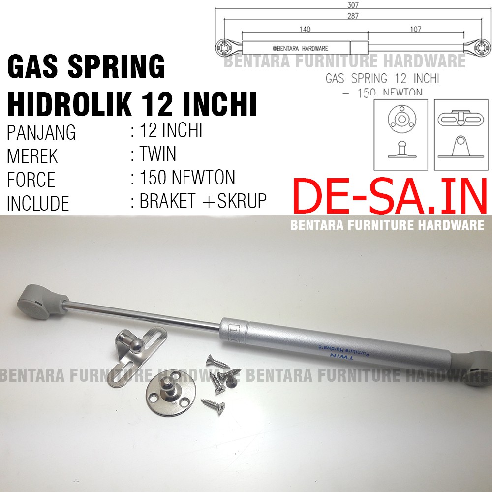 Twin 12 Inchi x 150 Newton Gas Spring Hidrolik - Upward Hidrolik Pintu Kabinet