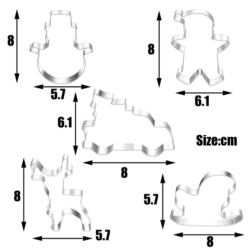 5pcs / Set Cetakan Kue / Biskuit / Permen Bentuk Snowflake Santa Claus Tema Natal Bahan Stainless Steel