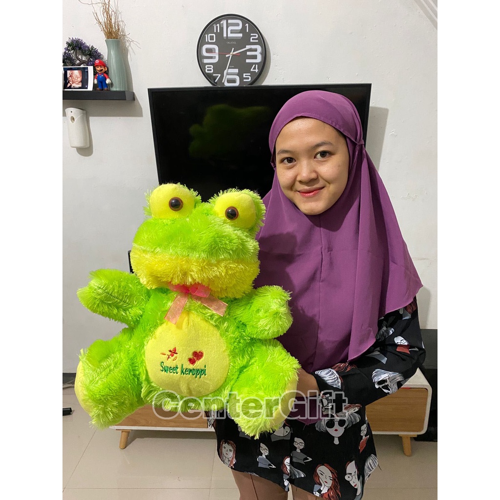 Boneka Keropi Duduk Bordir Size L Bulu Halus Tinggi 45CM