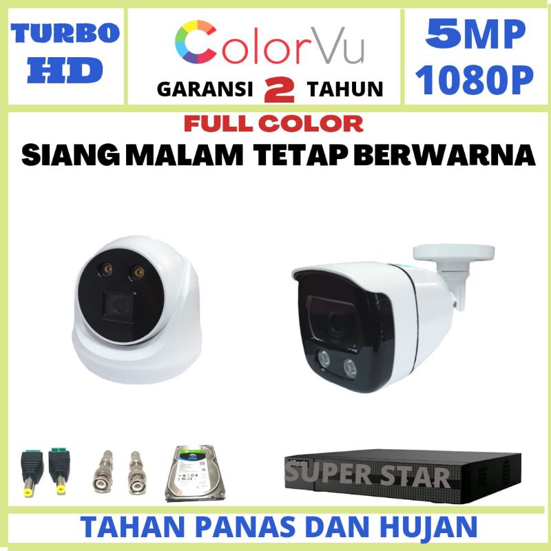 PROMO PAKET CCTV 2 KAMERA COLOR VU 5MP 1080p IC SONY INFRARED LED