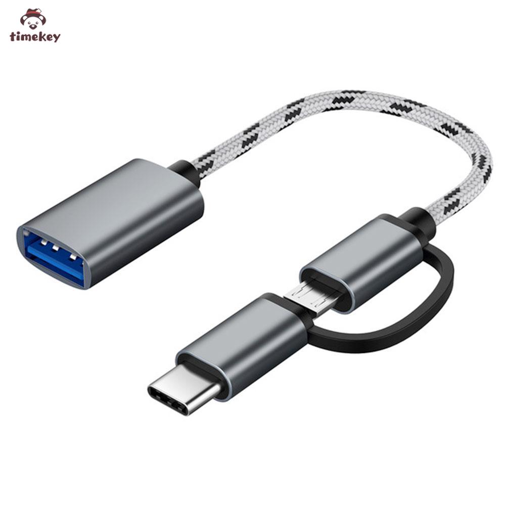 【SALE】2 in 1 USB 3.0 OTG Adapter Nylon Braid Cable Micro USB Type C Data Sync Adapter for Samsung Xiaomi MacBook USB Type-C Micro OTG