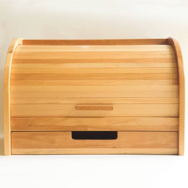 Natural Wooden Bread Box - Kotak Roti Organizer Kayu