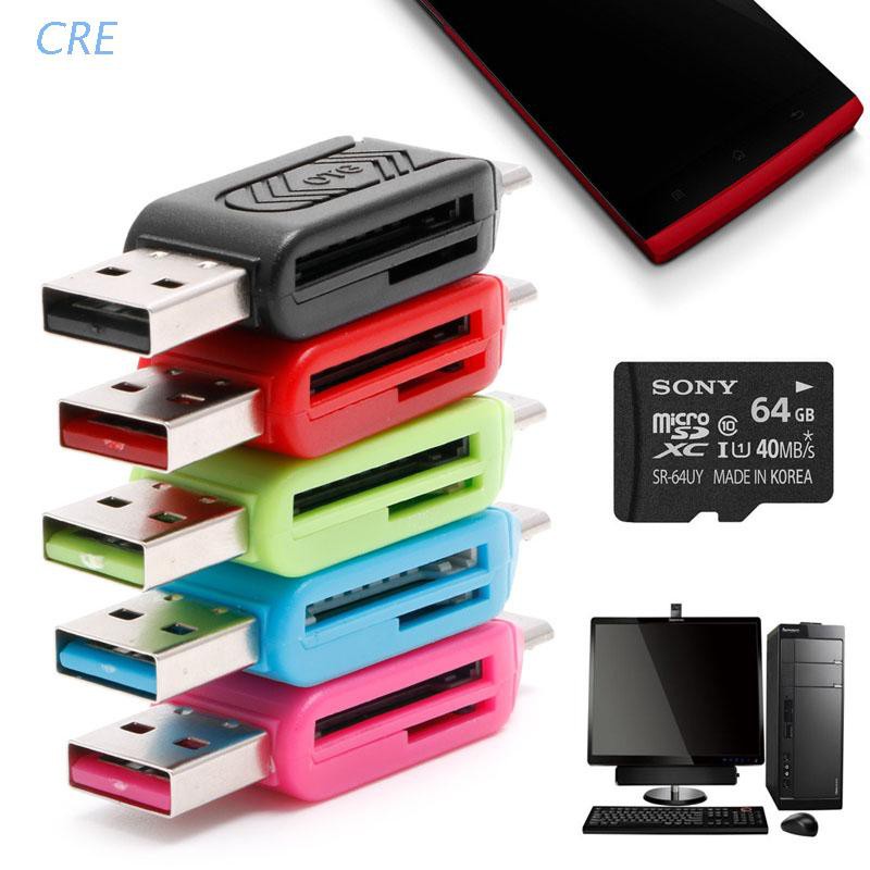 Cre Card Reader Micro Usb 2.0 Otg Sdxc Tf Sd 2in1 Untuk Smartphone Android Pc