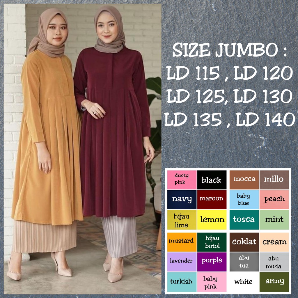 BAJU ATASAN UKURAN S/M/L/XL/XXL & JUMBO LD 115/LD 120/LD 125/LD 130/LD135/LD140 BUSANA MUSLIM WANITA