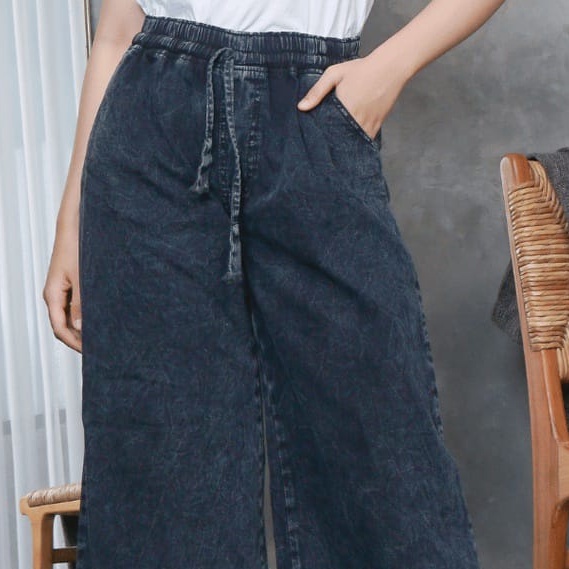 Kulot Jeans Wanita Highwaist Pinggang Full Karet/Kulot Wanita Pinggang Karet Kekinian Korean Style