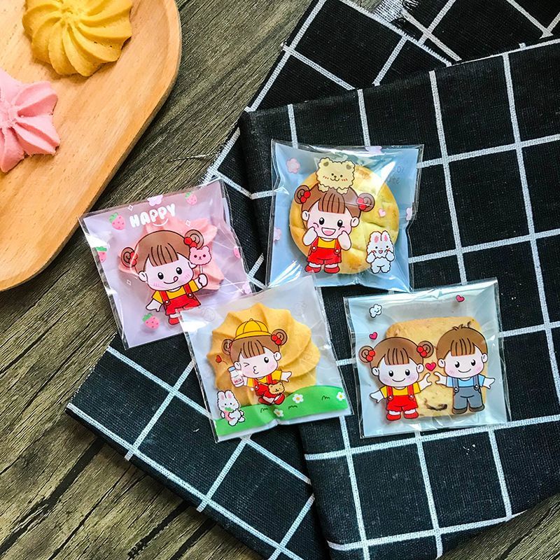 

(20pcs) kantong plastik permen biskuit happy cute girl / cookies bag candy/ souvenir hampers lucu