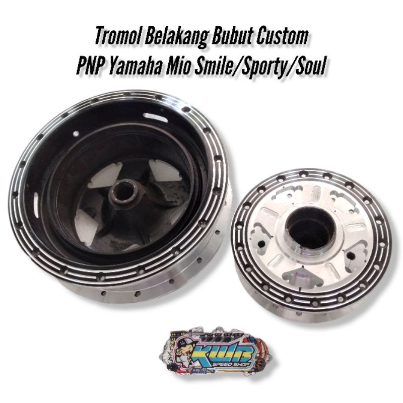 TROMOL ORIGINAL YAMAHA MIO SET DEPAN BELAKANG COAK BUBUT CUSTOM MILING PNP MIO/SOUL/MIO J/FINO/NOUVO 1 SET DEPAN BELAKANG