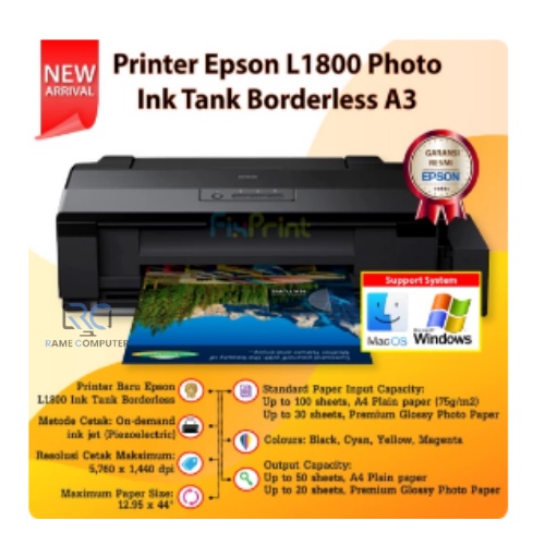 EPSON L1800 A3+ PHOTO PRINTER INK TANK NEW ORIGINAL GARANSI RESMI