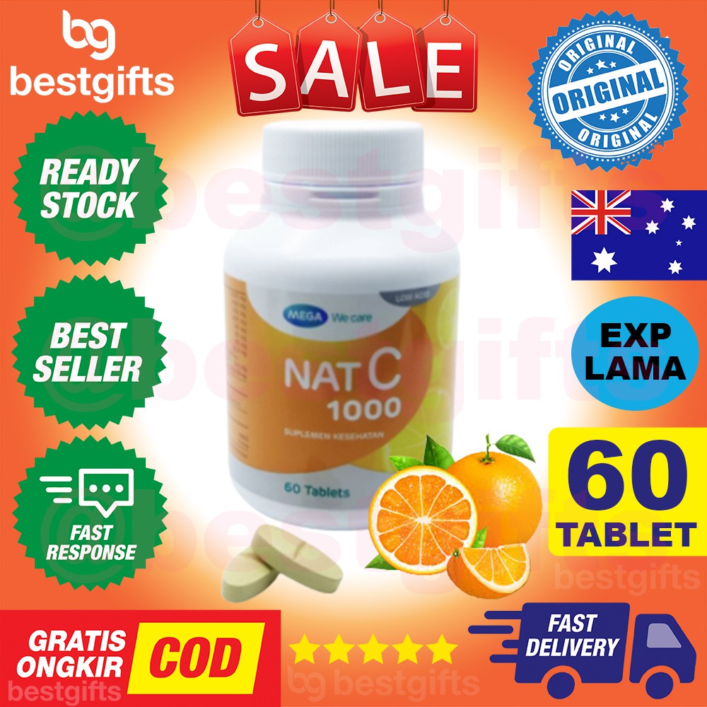 MEGA WE CARE NAT C VITAMIN VIT C 1000 MG KEKEBALAN DAYA TAHAN IMUN TUBUH AMAN DI LAMBUNG 60 TABLET