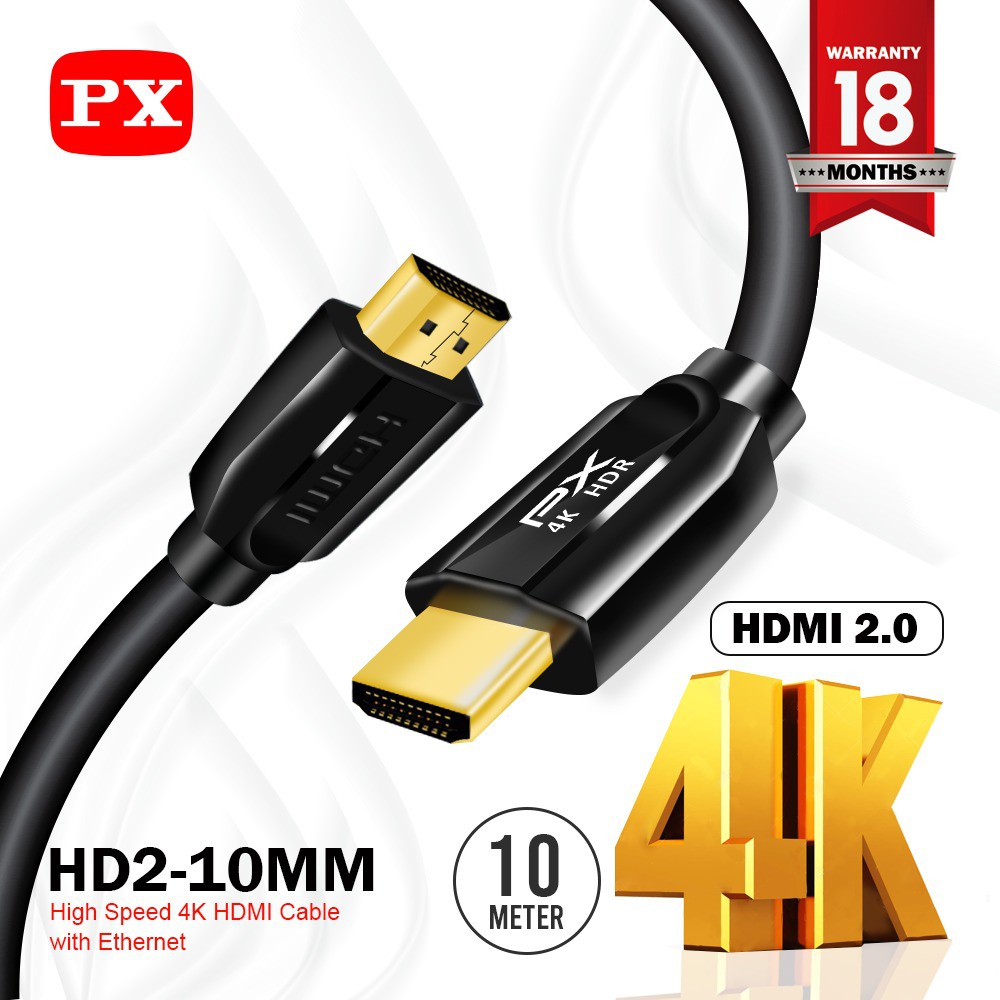 Cable hdmi 2.0 PX 10m ethernet 3d 4k 2k gold plated hdr hd2-10mm - Kabel hdtv 10 meter goldplated