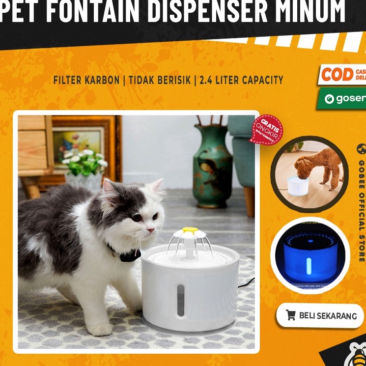 Dispenser Minum Kucing Anjing 3 Liter / 2.4 L Cat Dog Flower Outlet Automatic Pet Fountain Water Dispenser Drinking Bowl Pet Water Dispenser Fountain / Tempat Minum Kucing Anjing Kelinci Otomatis 2.4L,Flowing Water GS8