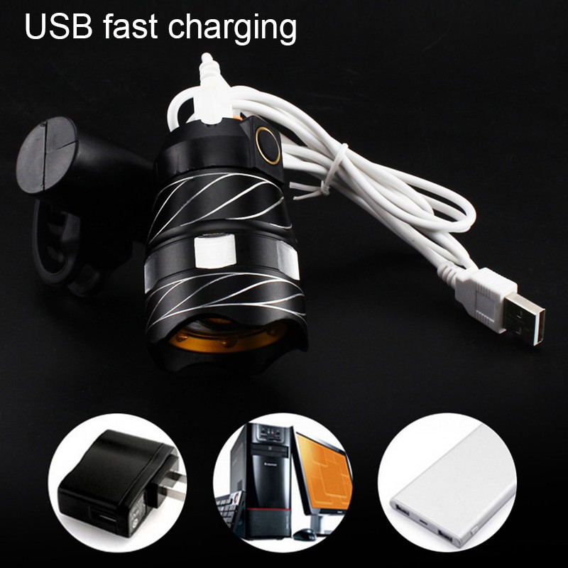 COD Lampu Sepeda LED Anti Air  Bisa Di Charge Chargerable Zoomable Bicycle Headlight