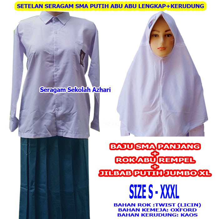 SETELAN SERAGAM SMA PEREMPUAN REMPEL LENGKAP KERUDUNG-SERAGAM SEKOLAH SMA WANITA REMPEL JILBAB-SERAG