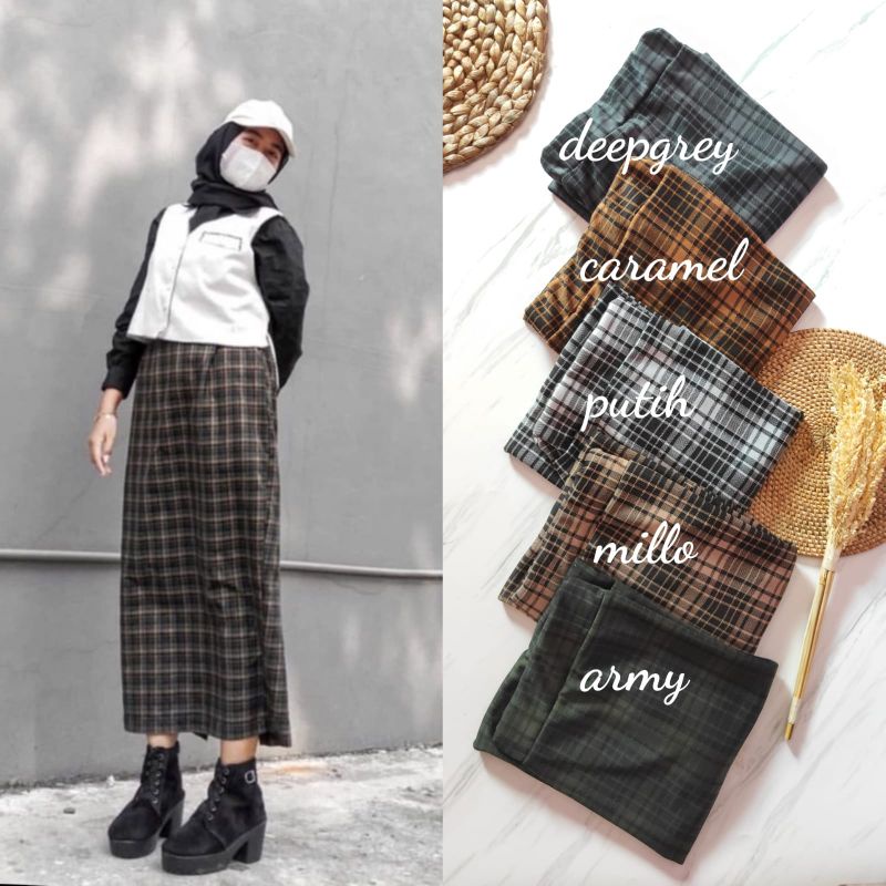 COD ROK KOREAN STYLE 2021 / ROK SPAN TARTAN /ROK KOTAK KOTAK PANJANG  /ROK TARTAN MURAH DAN TEBAL-3