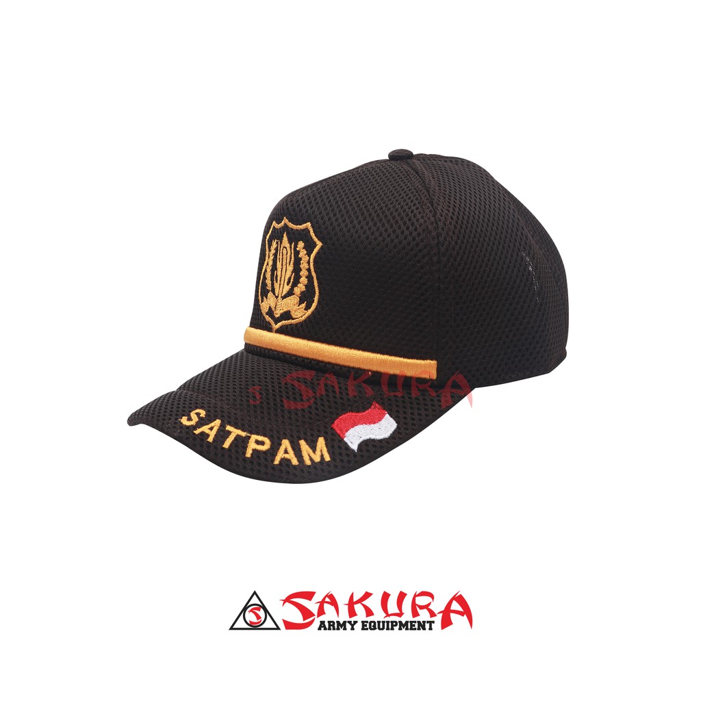 Topi Satpam Coklat Logo Kuning|Topi Satpam Baru Coklat Logo Kuning