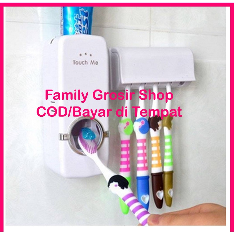 1 Set DISPENSER ODOL + TEMPAT SIKAT GIGI Rak Kamar Mandi Toothpaste Penjepit Brush Holder Organizer