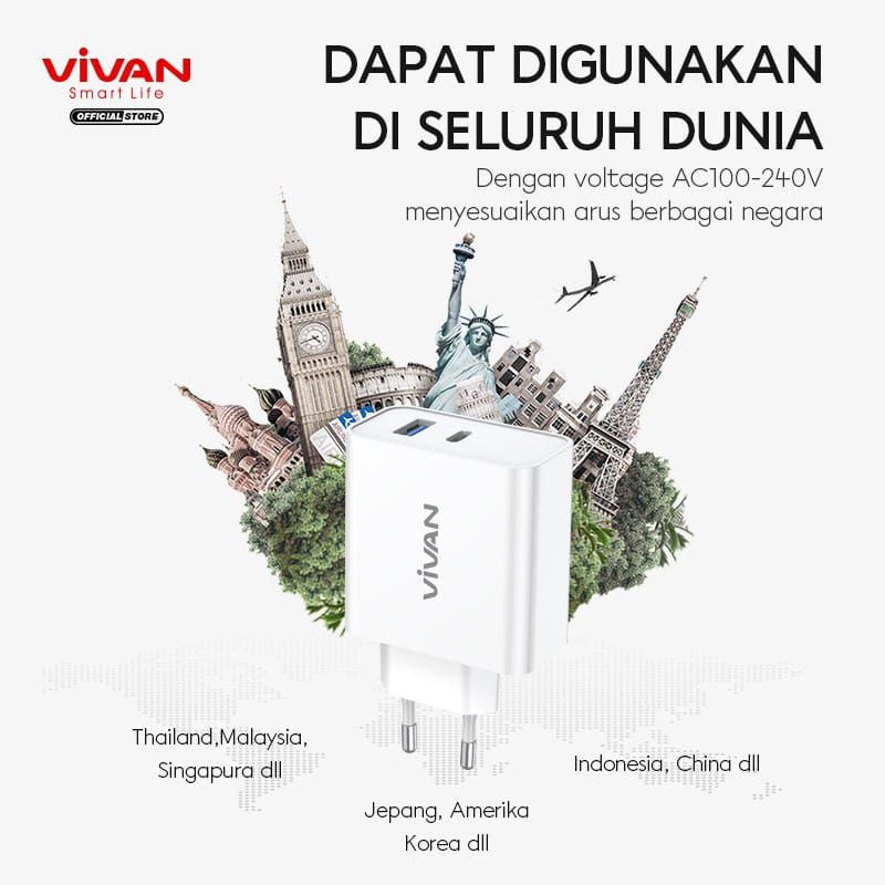 (VIVAN 30W) CHARGER DUAL USB PD 3.0 QUICK CHARGE 3A KABEL TYPE C USB CHARGE BLITZ By Vivan product