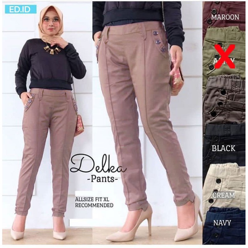 Manda Fashion - Celana Wanita/Cewek Delka Pants Bahan Tiarafel 2 Ukuran
