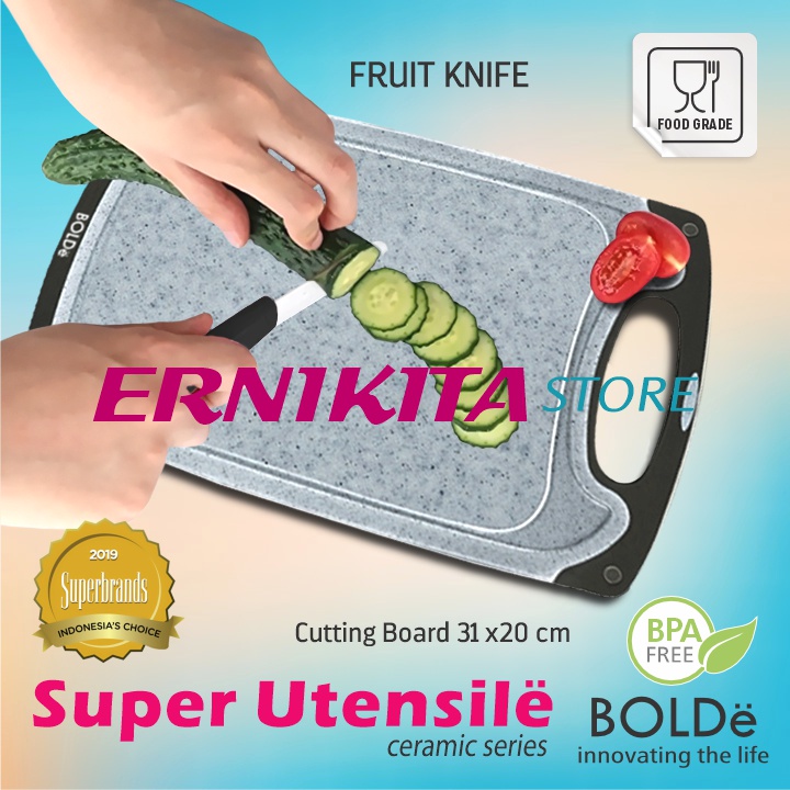BOLDe CUTTING BOARD 4 IN 1 - Super Utensil Ceramic Series 1 Talenan 1 Gunting 2 Pisau Dapur